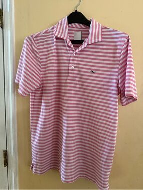 Vineyard Vines Men's Pink & White Striped Polo, small